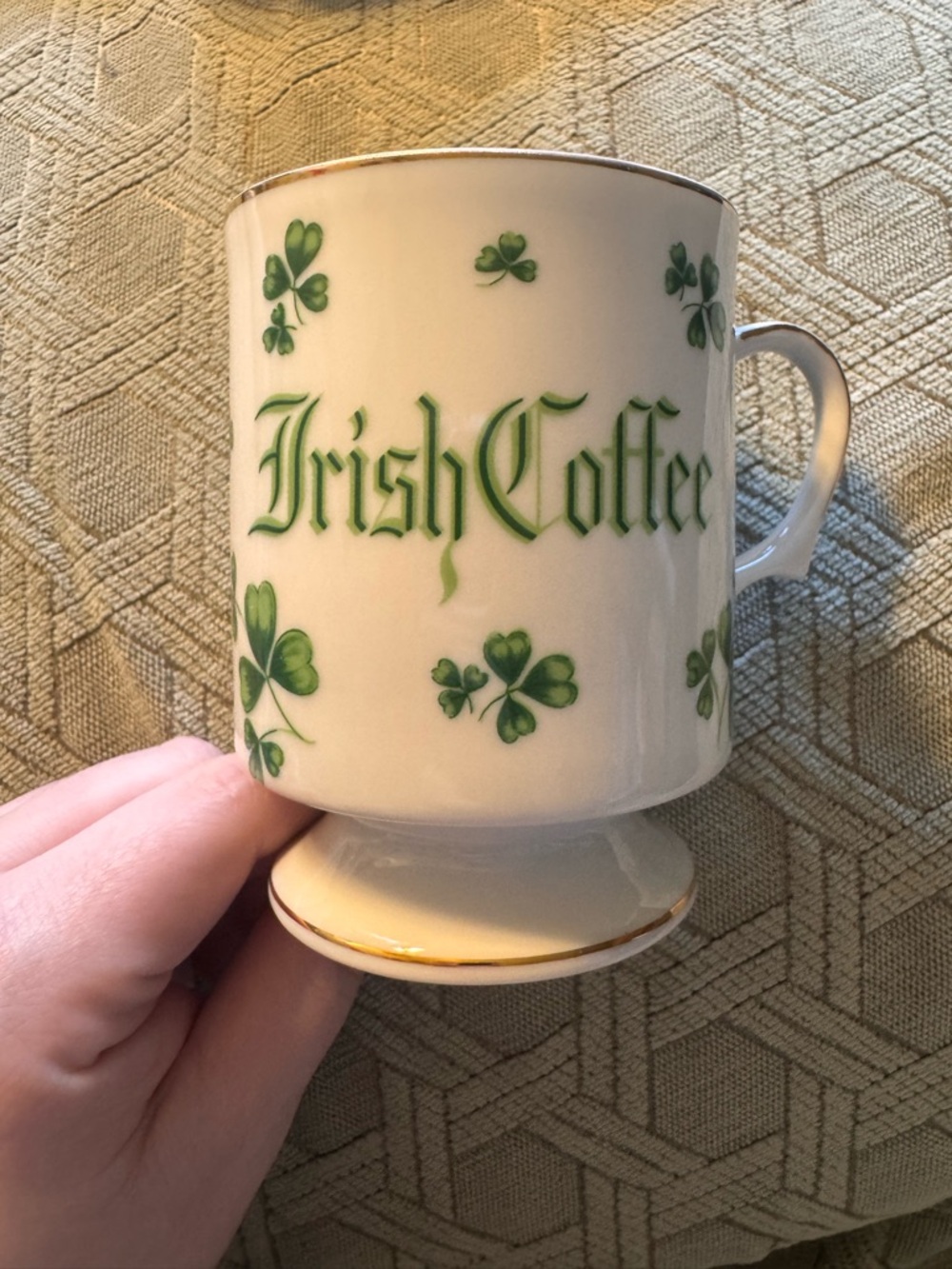 Lefton China Irish Coffee Footed Pedestal Mug, Vintage 1984, hand painted
